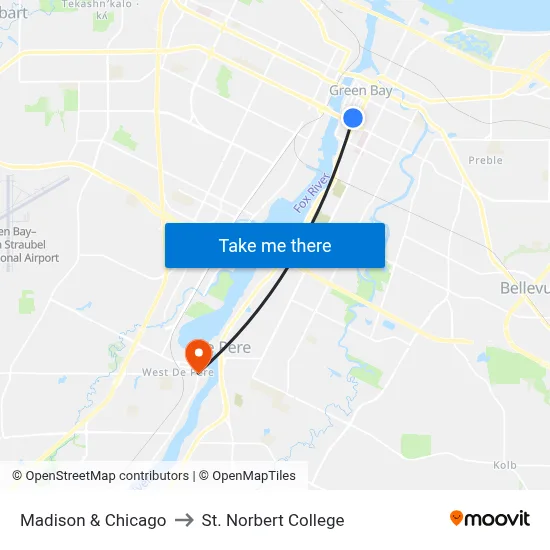 Madison & Chicago to St. Norbert College map