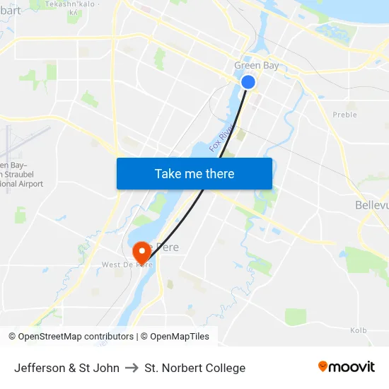 Jefferson & St John to St. Norbert College map
