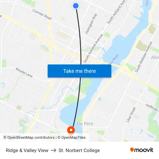 Ridge & Valley View to St. Norbert College map