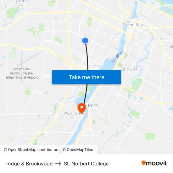 Ridge & Brookwood to St. Norbert College map