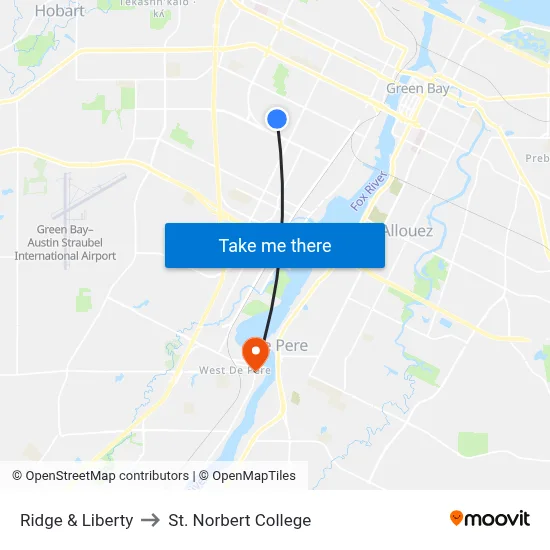 Ridge & Liberty to St. Norbert College map