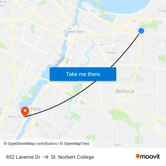 852 Laverne Dr to St. Norbert College map