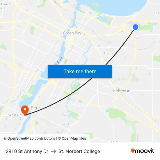 2910 St Anthony Dr to St. Norbert College map