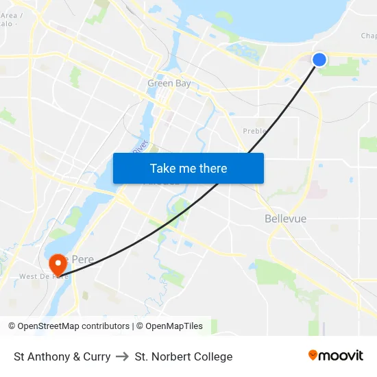St Anthony & Curry to St. Norbert College map