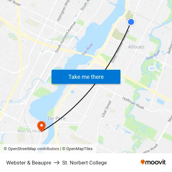 Webster & Beaupre to St. Norbert College map