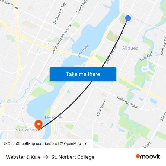 Webster & Kale to St. Norbert College map