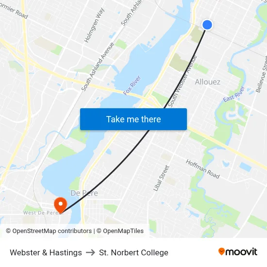 Webster & Hastings to St. Norbert College map