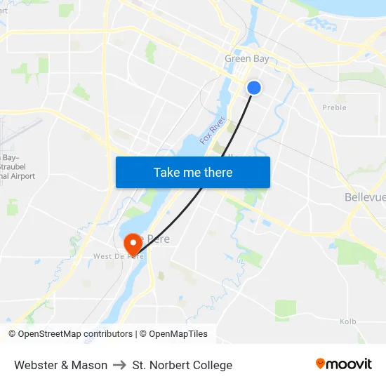Webster & Mason to St. Norbert College map