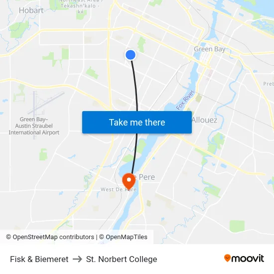 Fisk & Biemeret to St. Norbert College map