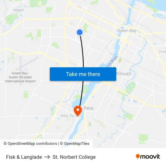 Fisk & Langlade to St. Norbert College map