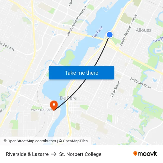 Riverside & Lazarre to St. Norbert College map