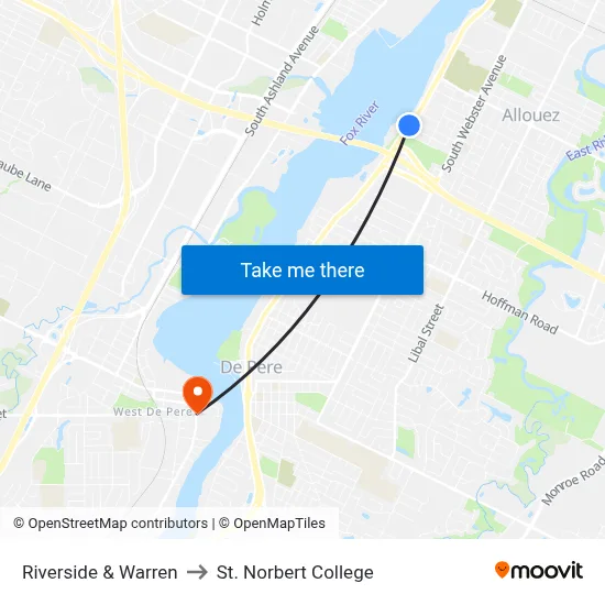 Riverside & Warren to St. Norbert College map