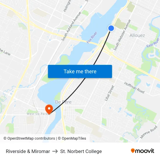 Riverside & Miromar to St. Norbert College map