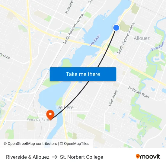 Riverside & Allouez to St. Norbert College map