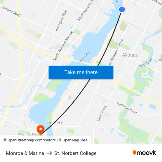 Monroe & Marine to St. Norbert College map