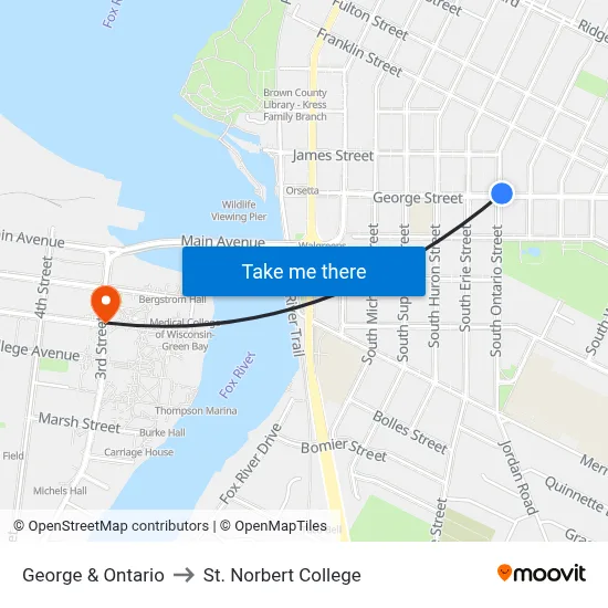 George & Ontario to St. Norbert College map