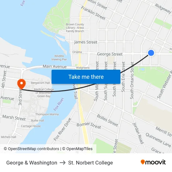 George & Washington to St. Norbert College map