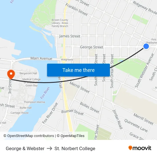George & Webster to St. Norbert College map