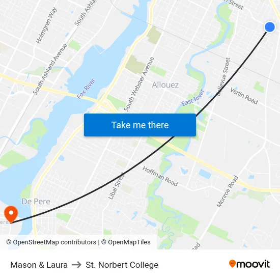 Mason & Laura to St. Norbert College map