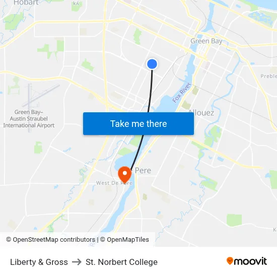 Liberty & Gross to St. Norbert College map