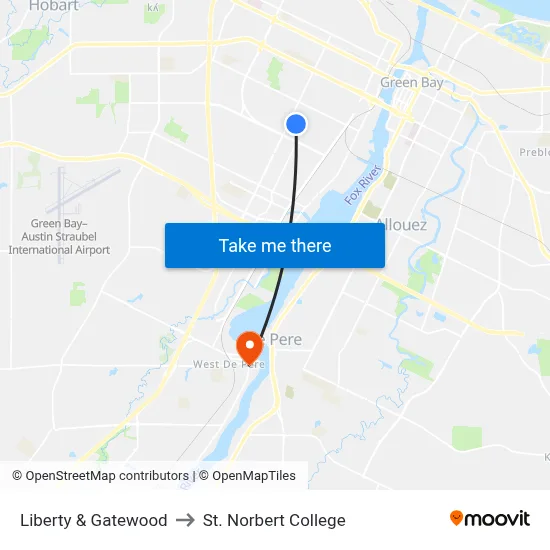 Liberty & Gatewood to St. Norbert College map