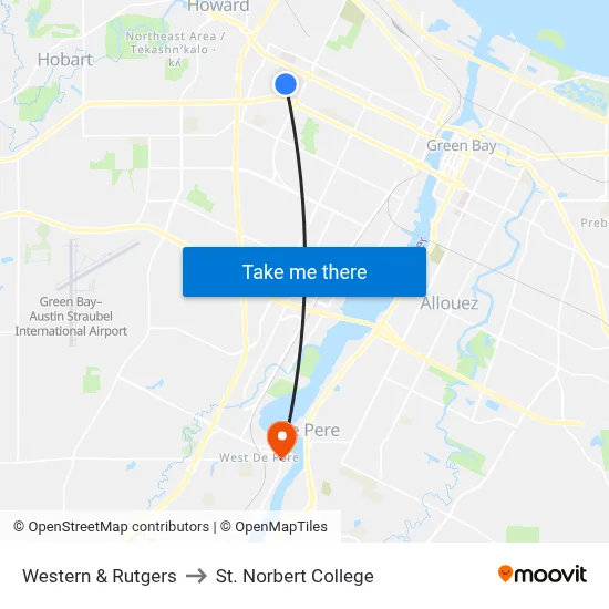 Western & Rutgers to St. Norbert College map