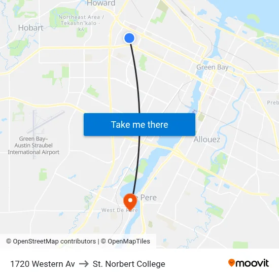 1720 Western Av to St. Norbert College map
