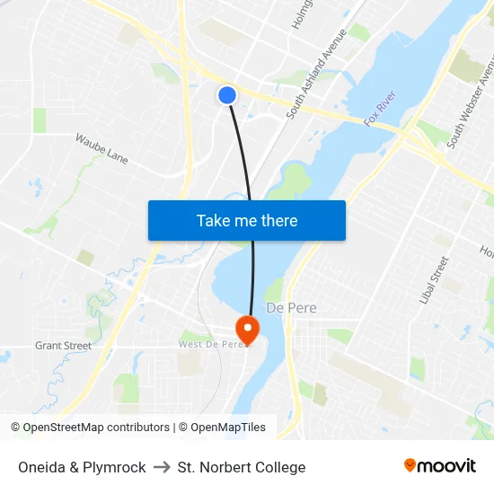 Oneida & Plymrock to St. Norbert College map