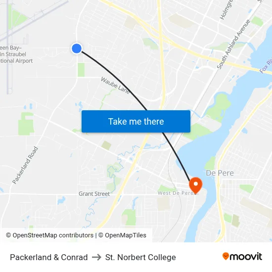 Packerland & Conrad to St. Norbert College map