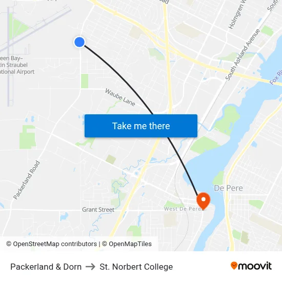 Packerland & Dorn to St. Norbert College map