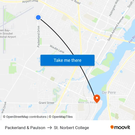 Packerland & Paulson to St. Norbert College map