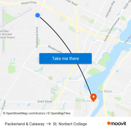 Packerland & Calaway to St. Norbert College map