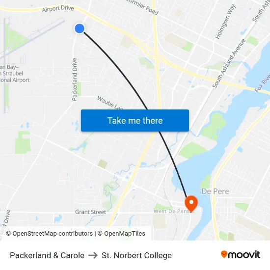 Packerland & Carole to St. Norbert College map