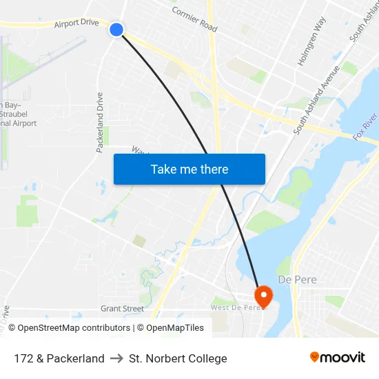 172 & Packerland to St. Norbert College map