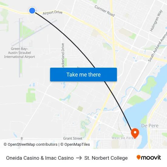 Oneida Casino & Imac Casino to St. Norbert College map