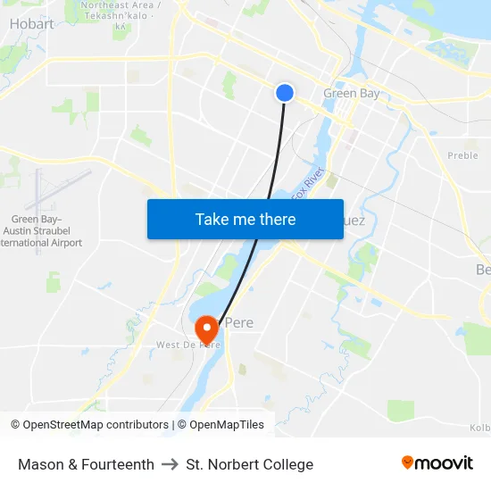 Mason & Fourteenth to St. Norbert College map