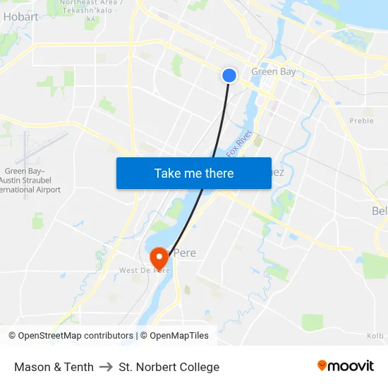 Mason & Tenth to St. Norbert College map