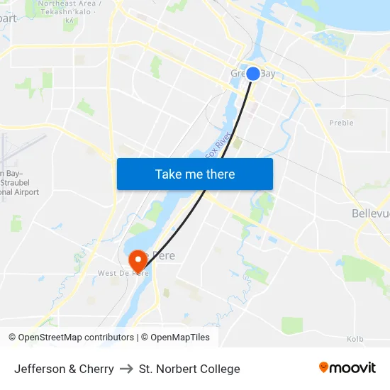 Jefferson & Cherry to St. Norbert College map