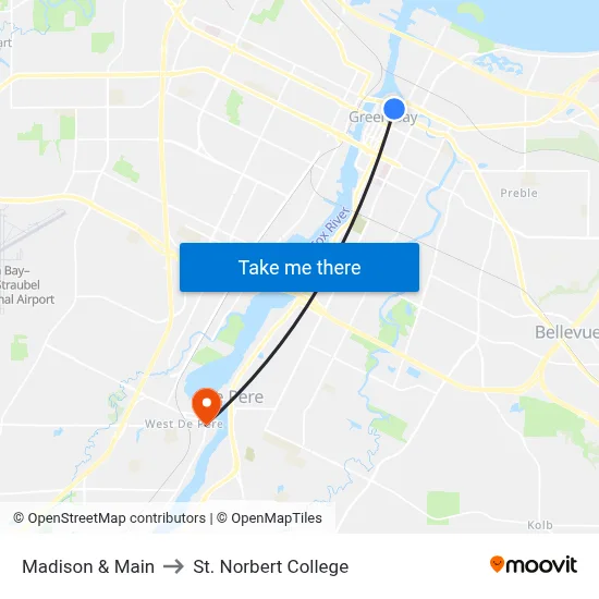 Madison & Main to St. Norbert College map