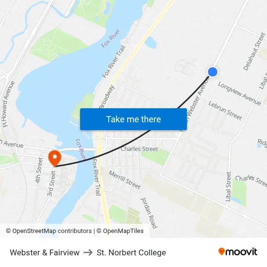 Webster & Fairview to St. Norbert College map
