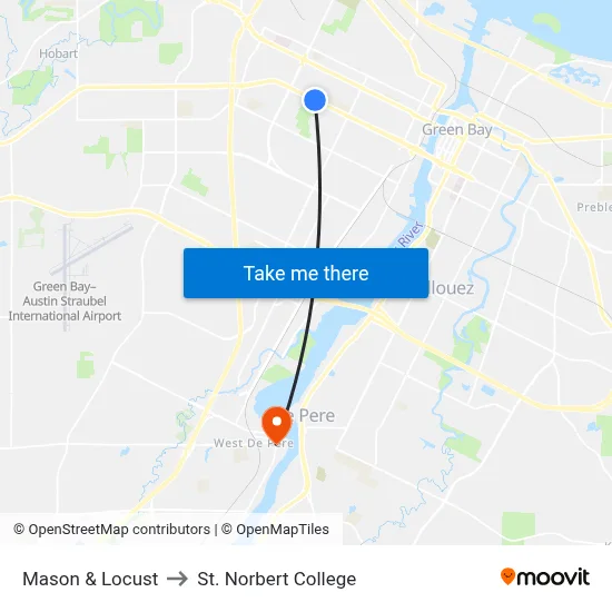 Mason & Locust to St. Norbert College map