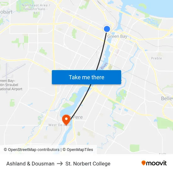 Ashland & Dousman to St. Norbert College map