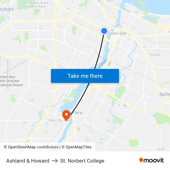 Ashland & Howard to St. Norbert College map