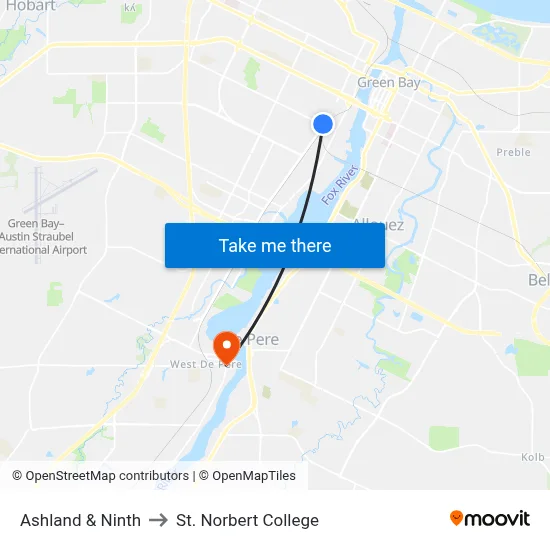 Ashland & Ninth to St. Norbert College map