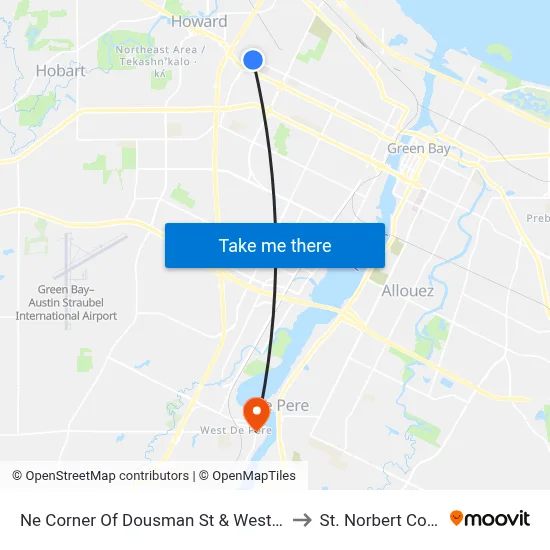Ne Corner Of Dousman St & Westplain Dr to St. Norbert College map