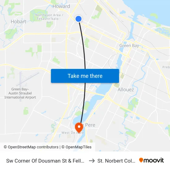 Sw Corner Of Dousman St & Fellows Dr to St. Norbert College map