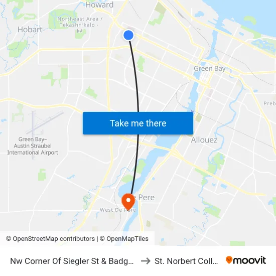 Nw Corner Of Siegler St & Badger St to St. Norbert College map