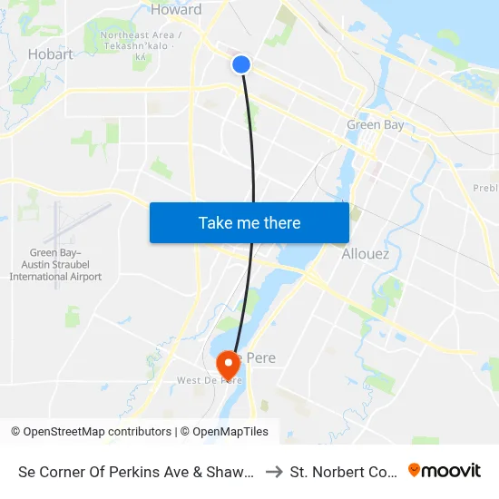 Se Corner Of Perkins Ave & Shawano Ave to St. Norbert College map