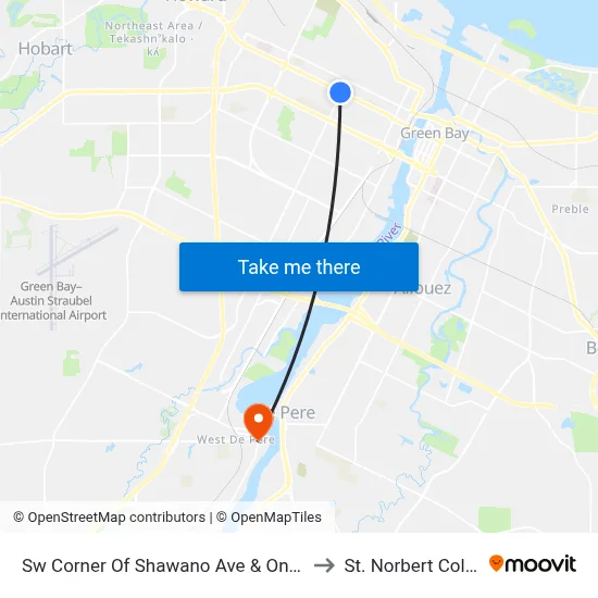 Sw Corner Of Shawano Ave & Oneida St to St. Norbert College map