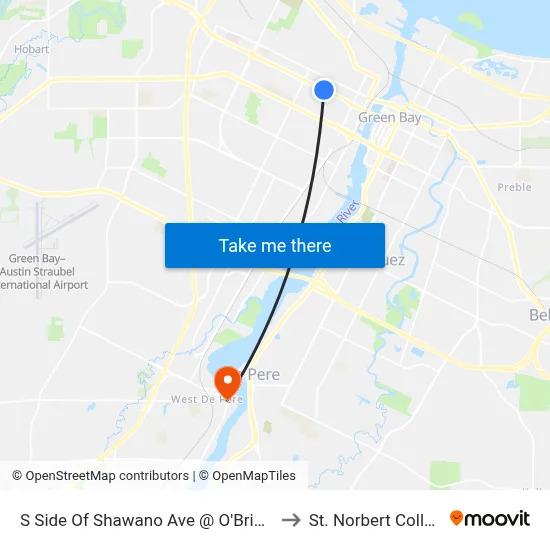 S Side Of Shawano Ave @ O'Brien St to St. Norbert College map
